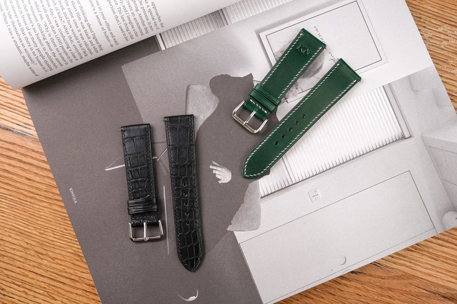 Dual Strap Set – Black Alligator Leather Watch Strap