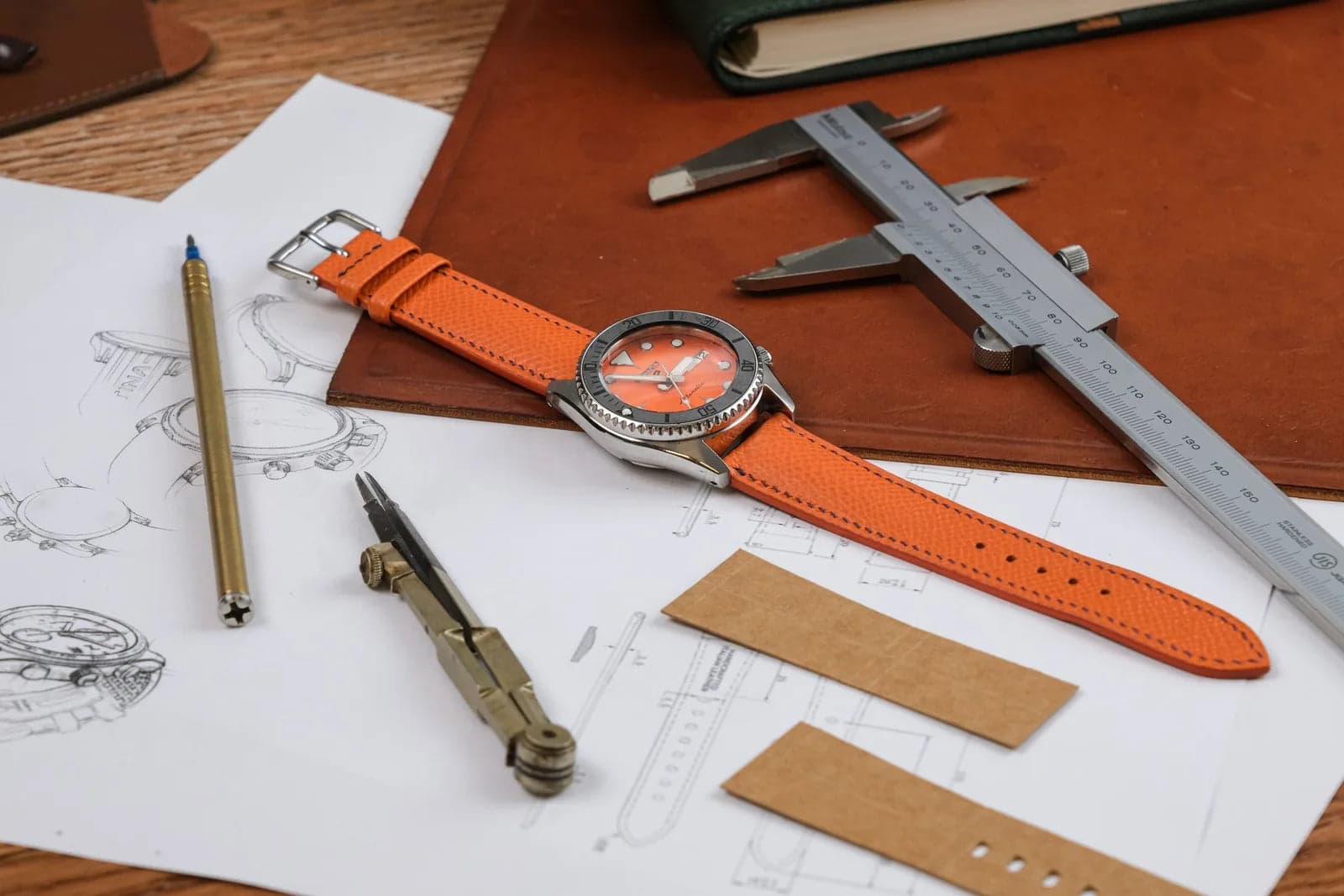 Orange Epsom Calf Leather Watch Strap