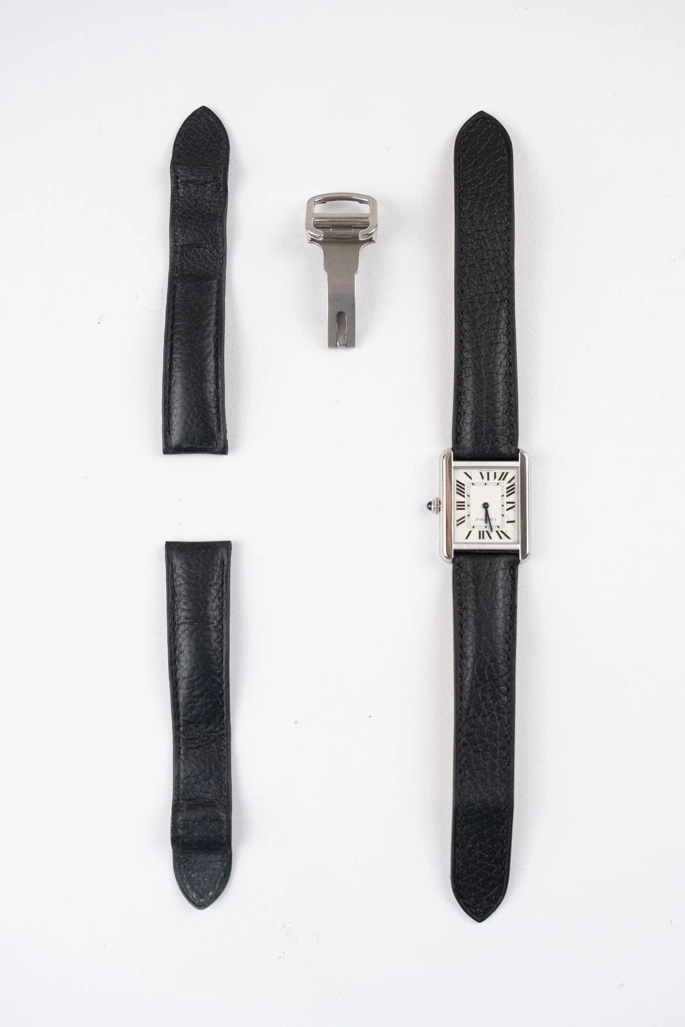 Black Togo Leather Watch Strap