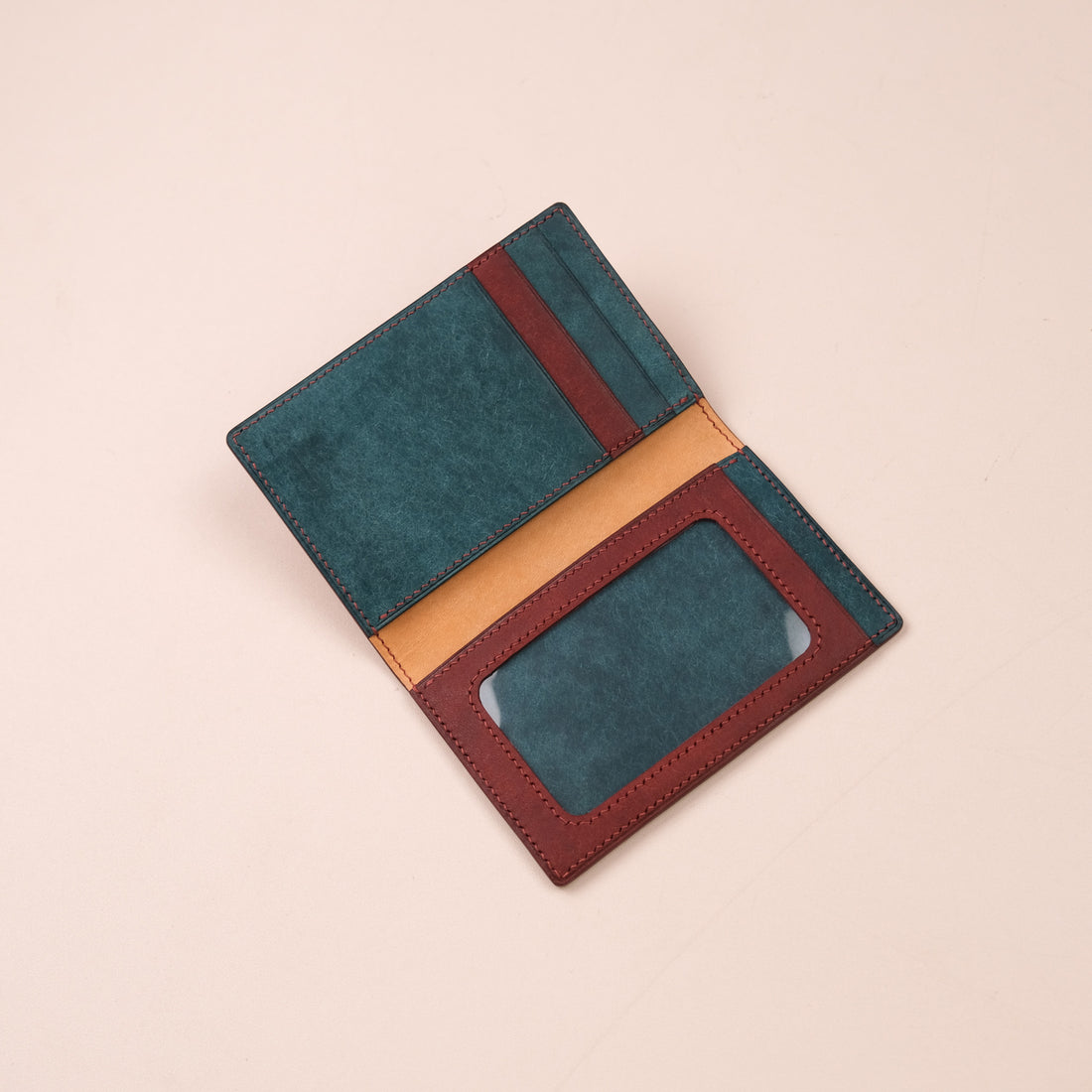 Pueblo Leather Vertical Card Wallet with ID Window, Bordeaux