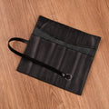 Handmade Black Leather Pen Roll — 5 Slots with Leather Tie