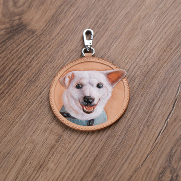 Hand-Carved Pet Portrait Leather Bag Charm from Your Photo