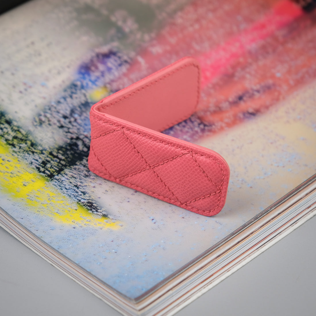 Quilted Leather Money Clip - Coral Pink Epsom Calfskin
