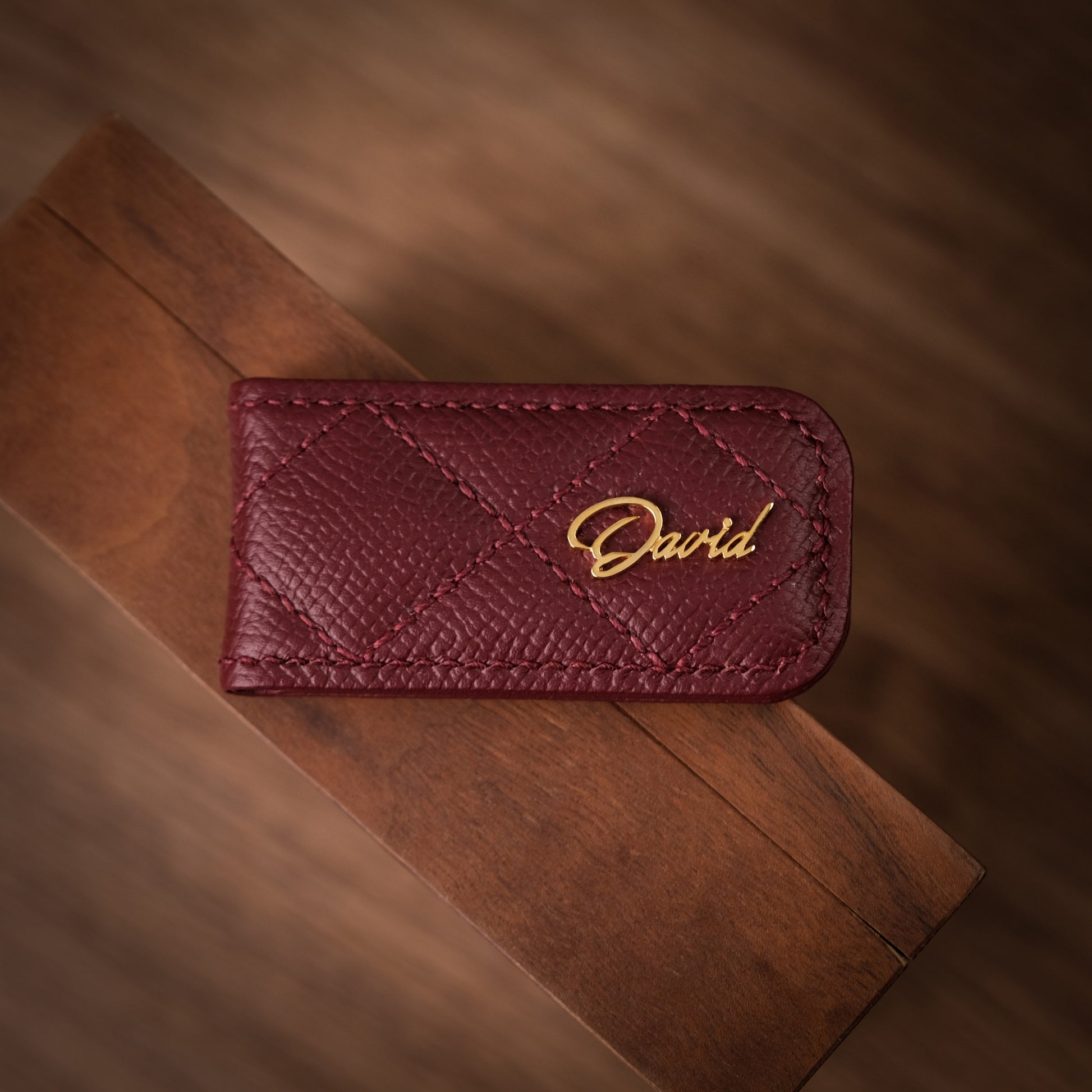 Magnetic Leather Money Clip with Metal Name Script