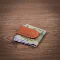 Hand-Stitched Magnetic Leather Money Clip - Pebbled Cognac Tan