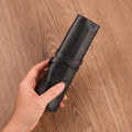 Handmade Black Leather Pen Roll — 5 Slots with Leather Tie