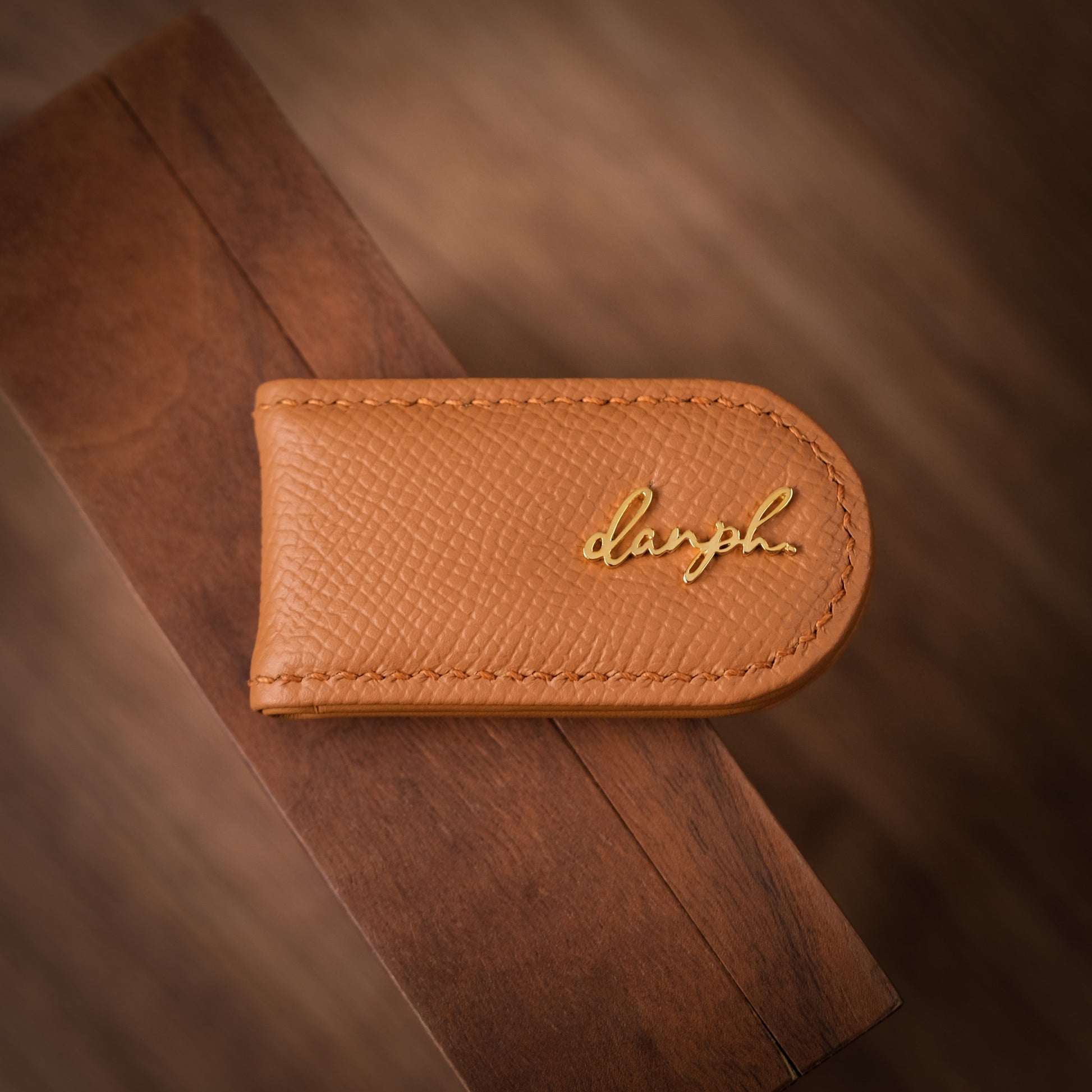 Magnetic Leather Money Clip with Metal Name Script