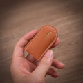 Hand-Stitched Magnetic Leather Money Clip - Pebbled Cognac Tan