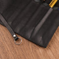 Handmade Black Leather Pen Roll — 5 Slots with Leather Tie