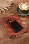 Black Crocodile Leather Phone Case, iPhone 17 Pro