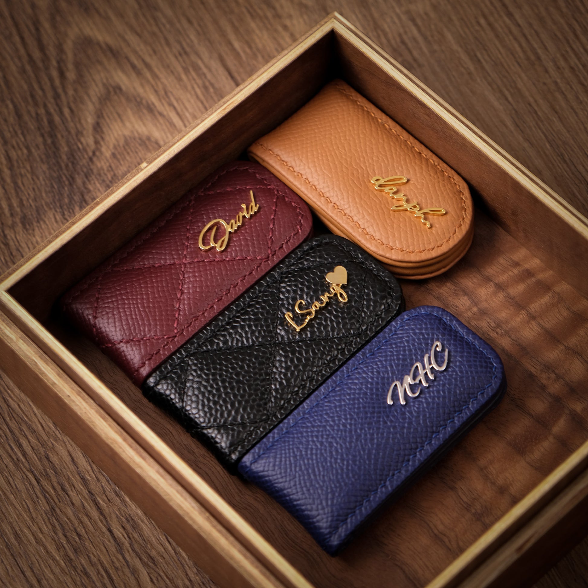 Magnetic Leather Money Clip with Metal Name Script