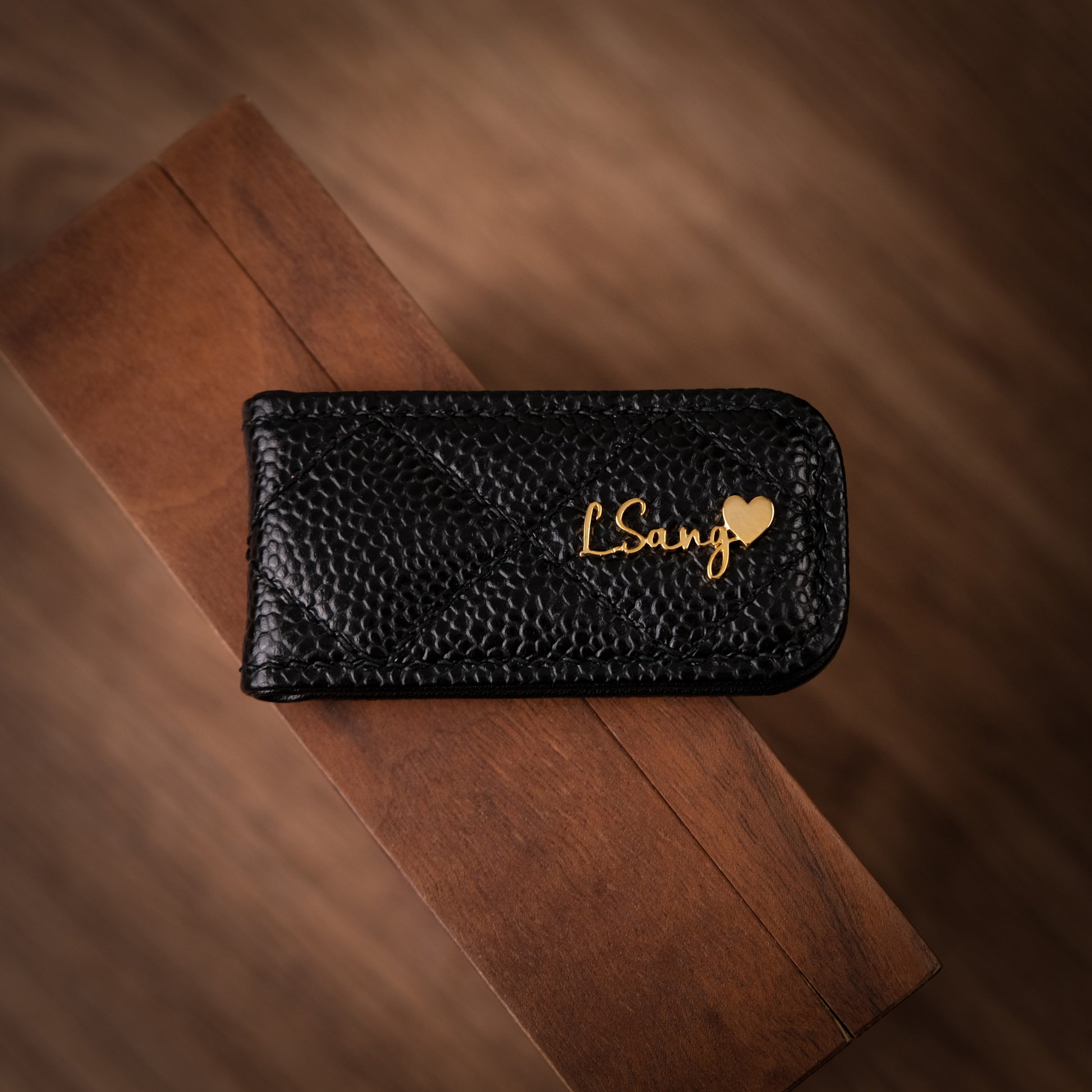 Magnetic Leather Money Clip with Metal Name Script
