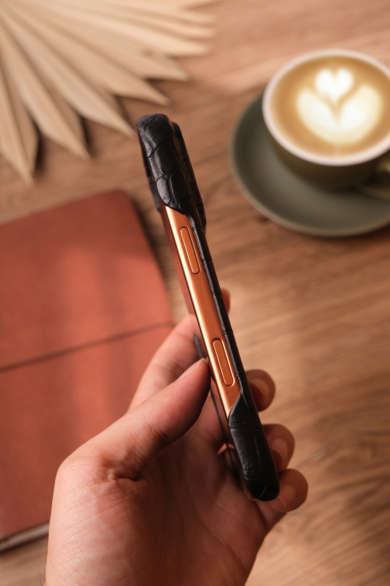 Black Crocodile Leather Phone Case, iPhone 17 Pro