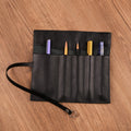 Handmade Black Leather Pen Roll — 5 Slots with Leather Tie