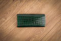 Green Crocodile Leather Long Wallet, Hand-Stitched
