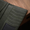 Olive Green Leather Long Wallet — 7 Card Slots & ID Window