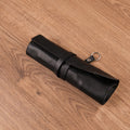 Handmade Black Leather Pen Roll — 5 Slots with Leather Tie