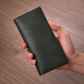 Olive Green Leather Long Wallet — 7 Card Slots & ID Window