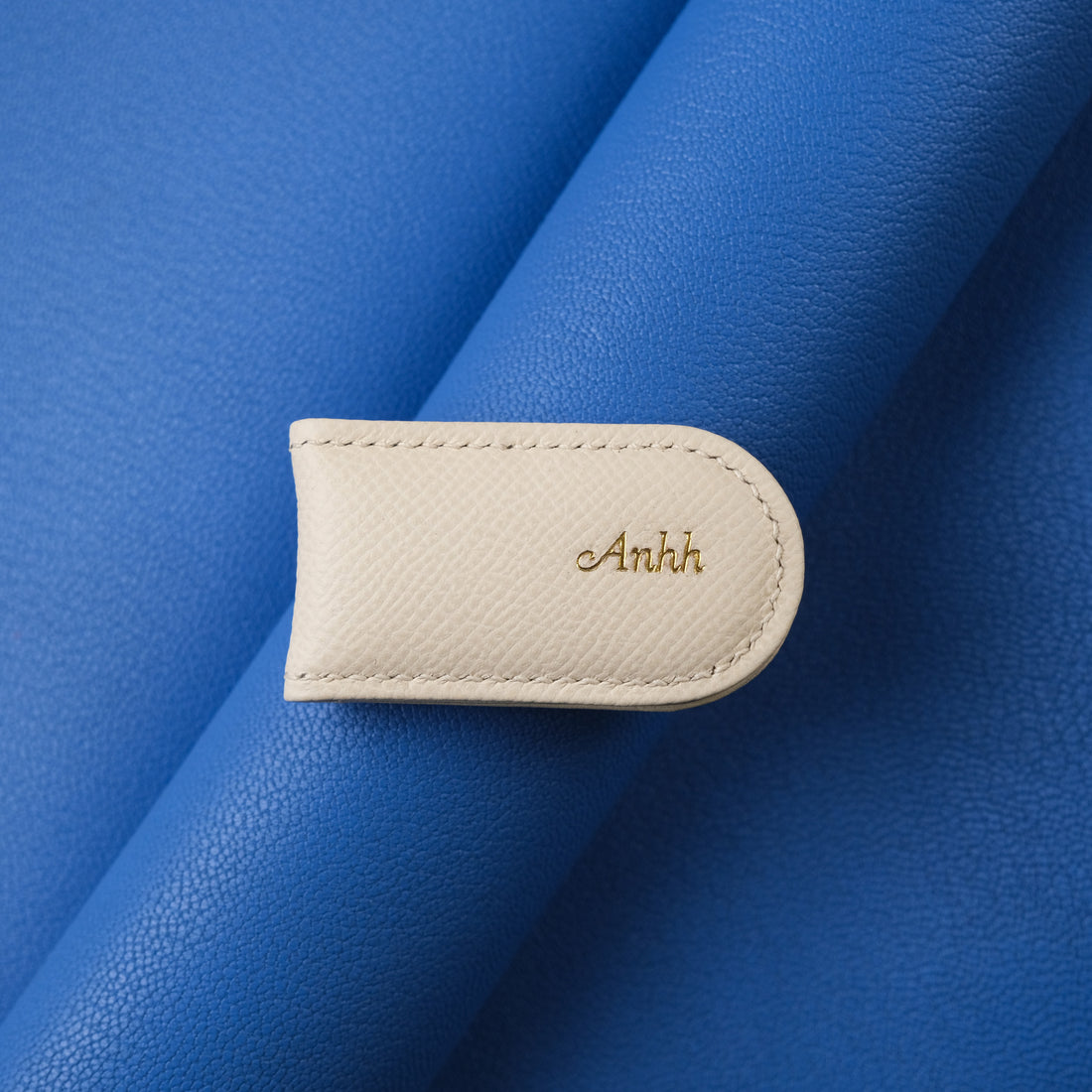Personalized Leather Magnetic Money Clip, Cream Calfskin