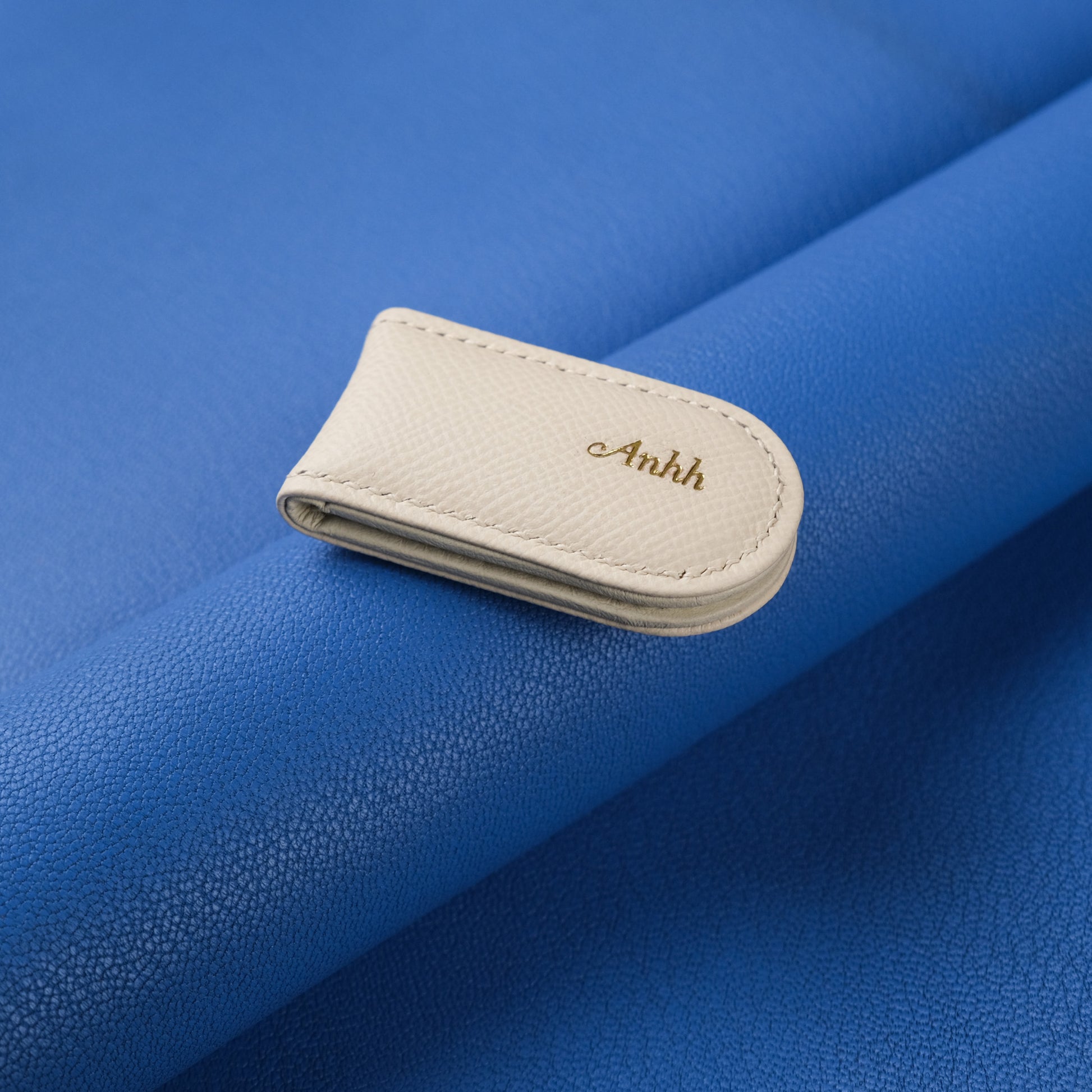 Personalized Leather Magnetic Money Clip, Cream Calfskin