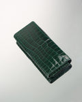 Green Crocodile Leather Long Wallet, Hand-Stitched