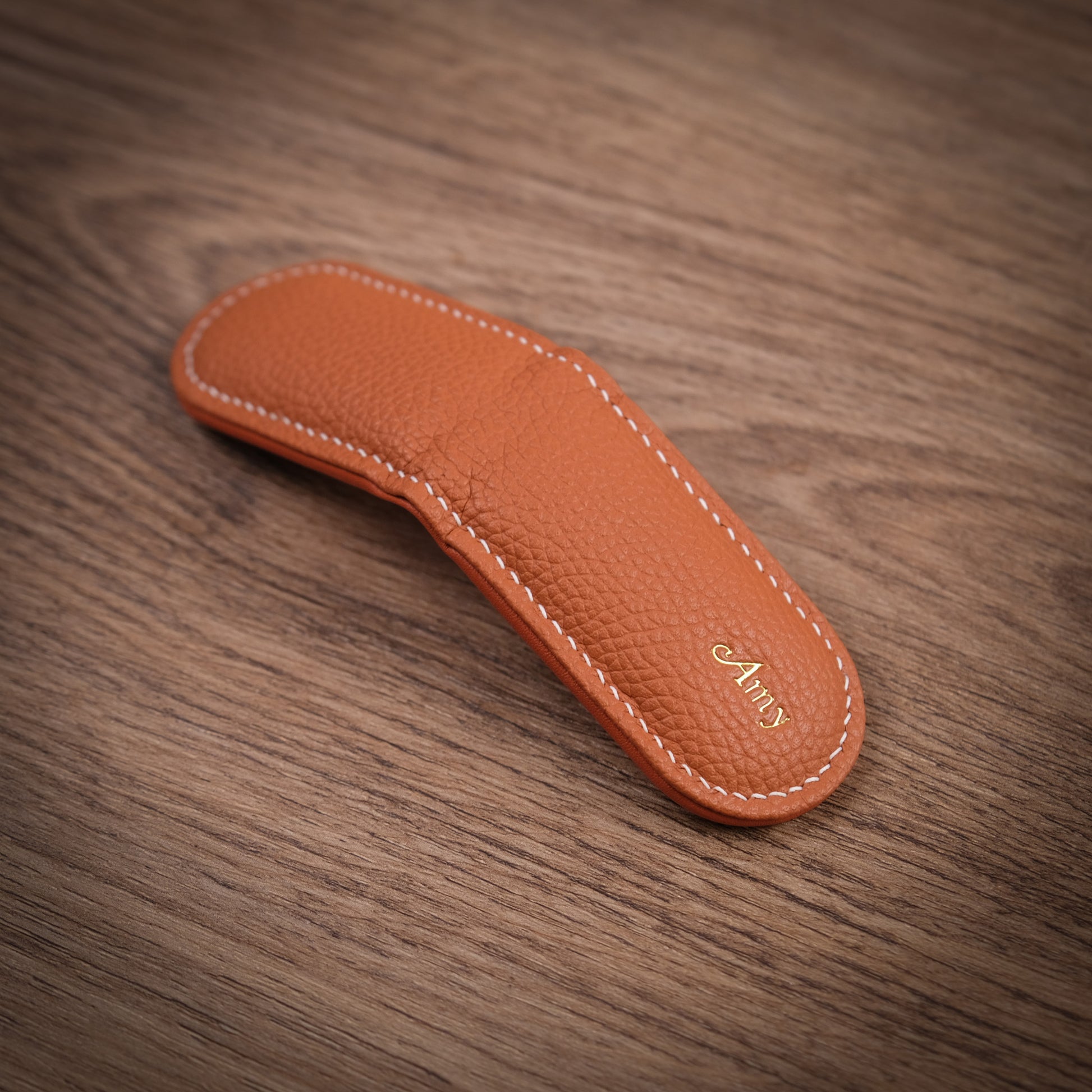 Hand-Stitched Magnetic Leather Money Clip - Pebbled Cognac Tan