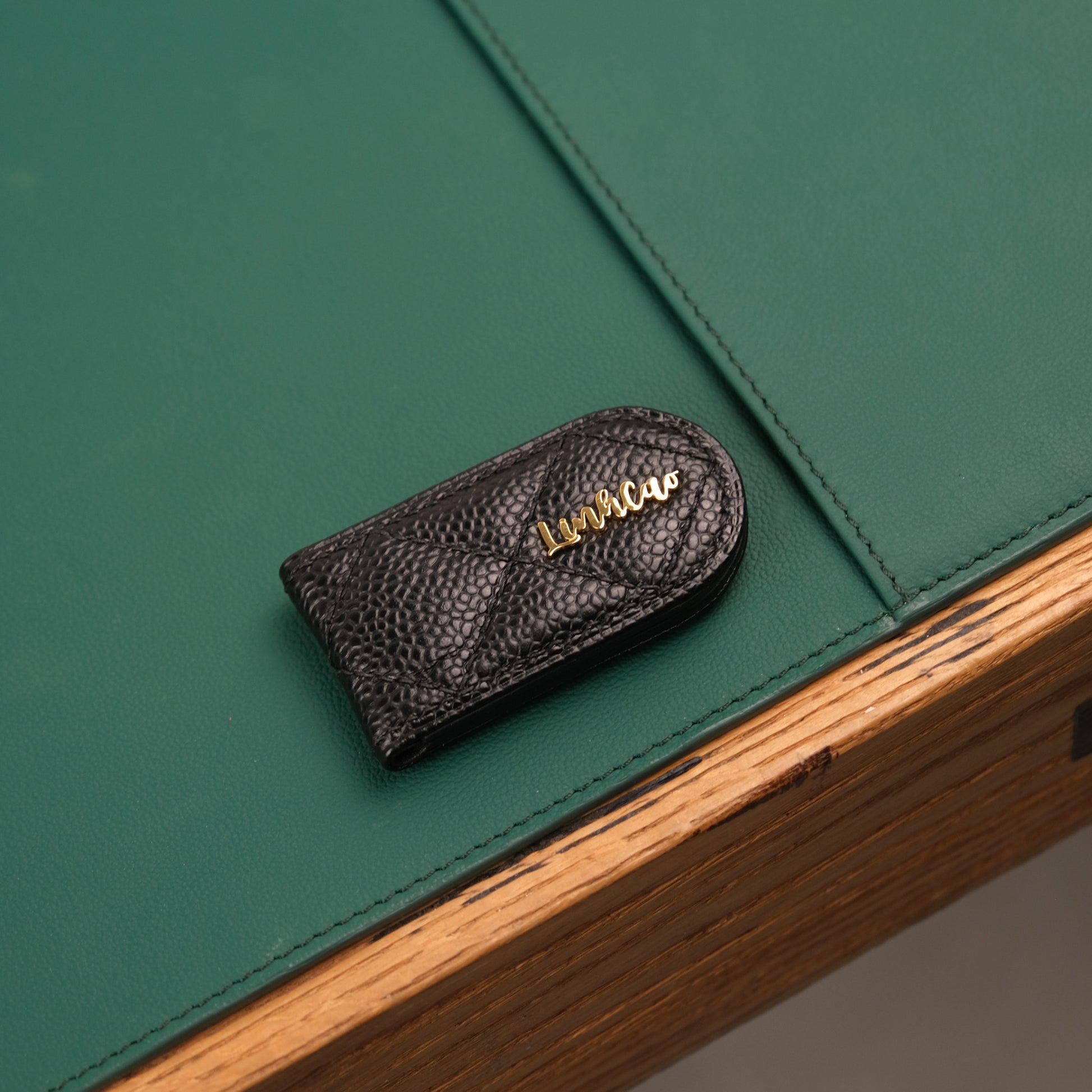 Quilted Leather Money Clip with Personalized Name Plate