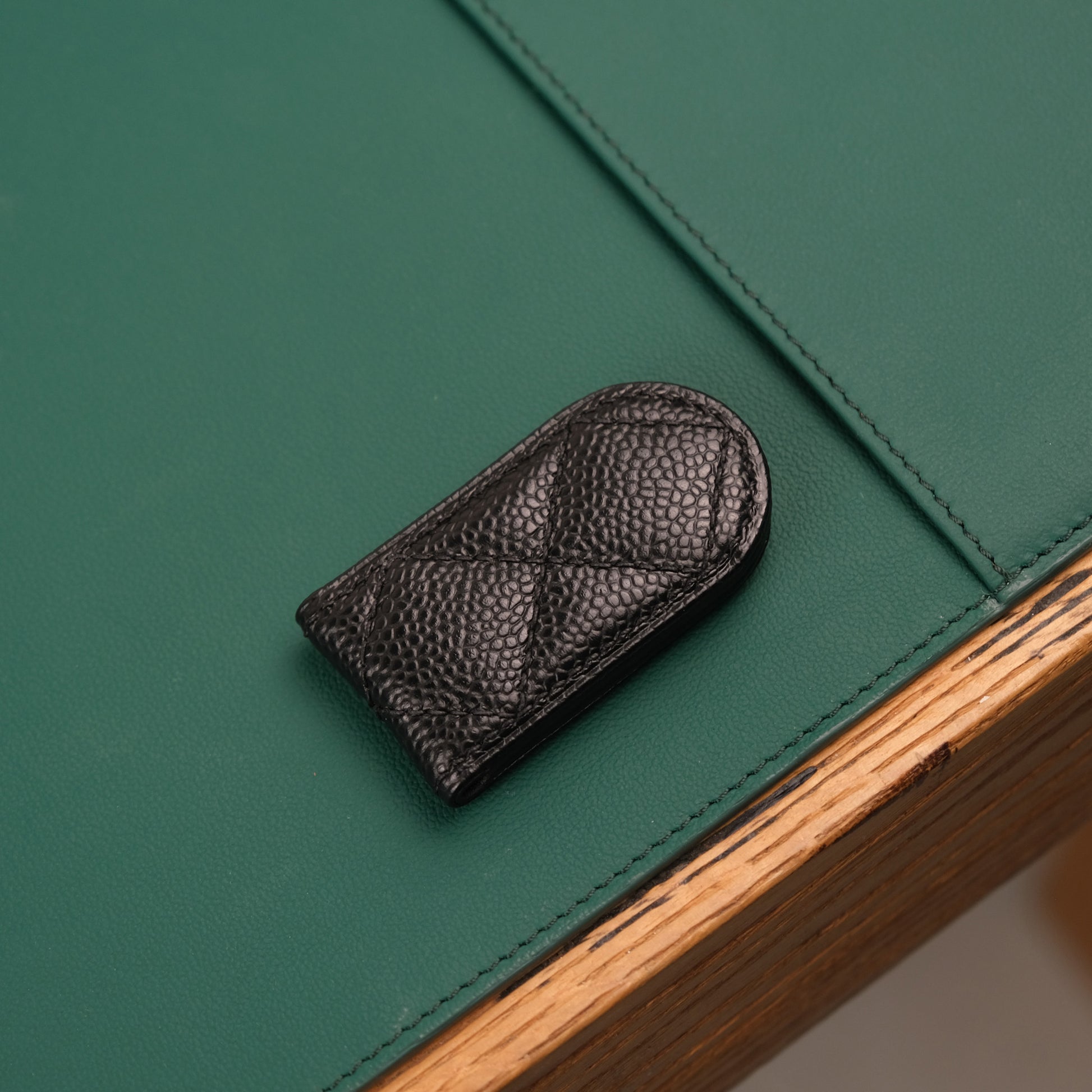 Quilted Leather Money Clip with Personalized Name Plate