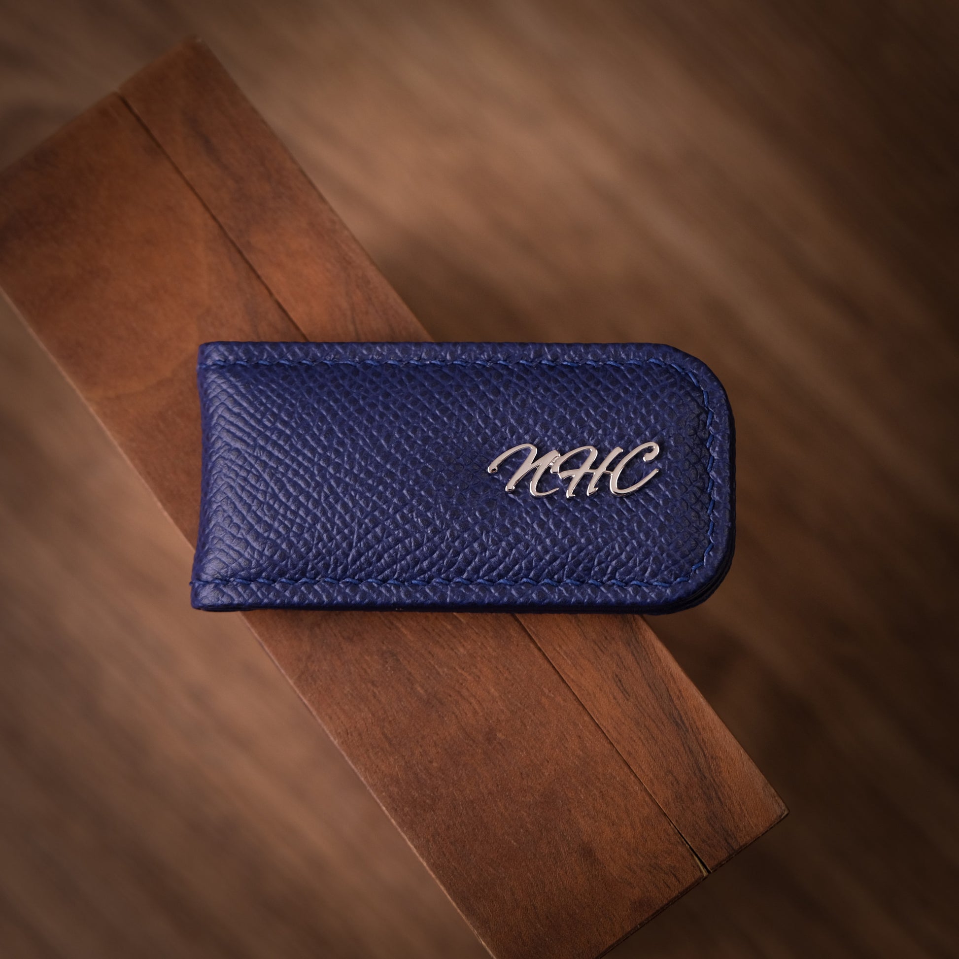Magnetic Leather Money Clip with Metal Name Script