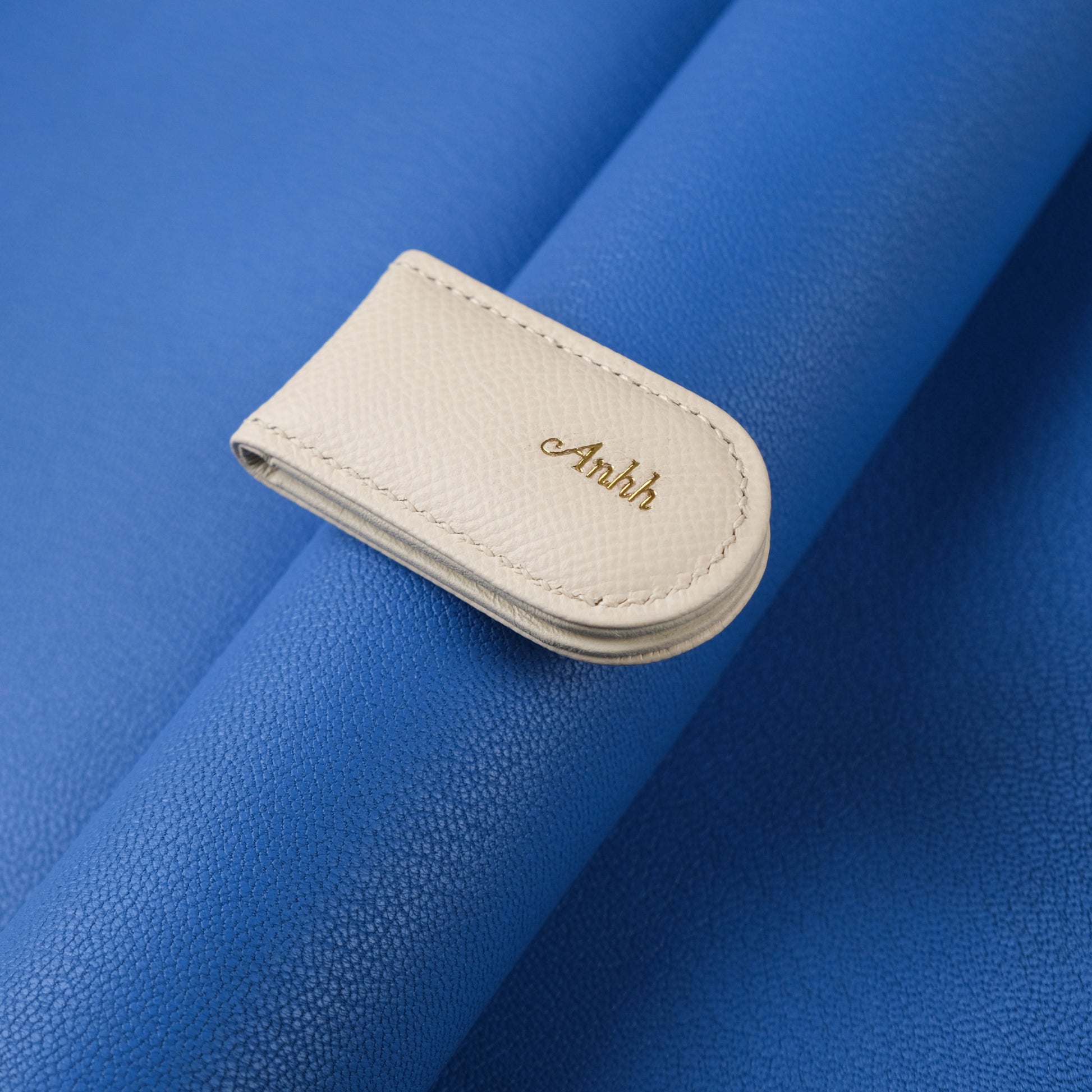 Personalized Leather Magnetic Money Clip, Cream Calfskin