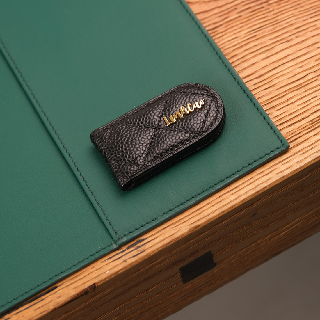 Quilted Leather Money Clip with Personalized Name Plate