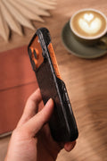 Black Crocodile Leather Phone Case, iPhone 17 Pro