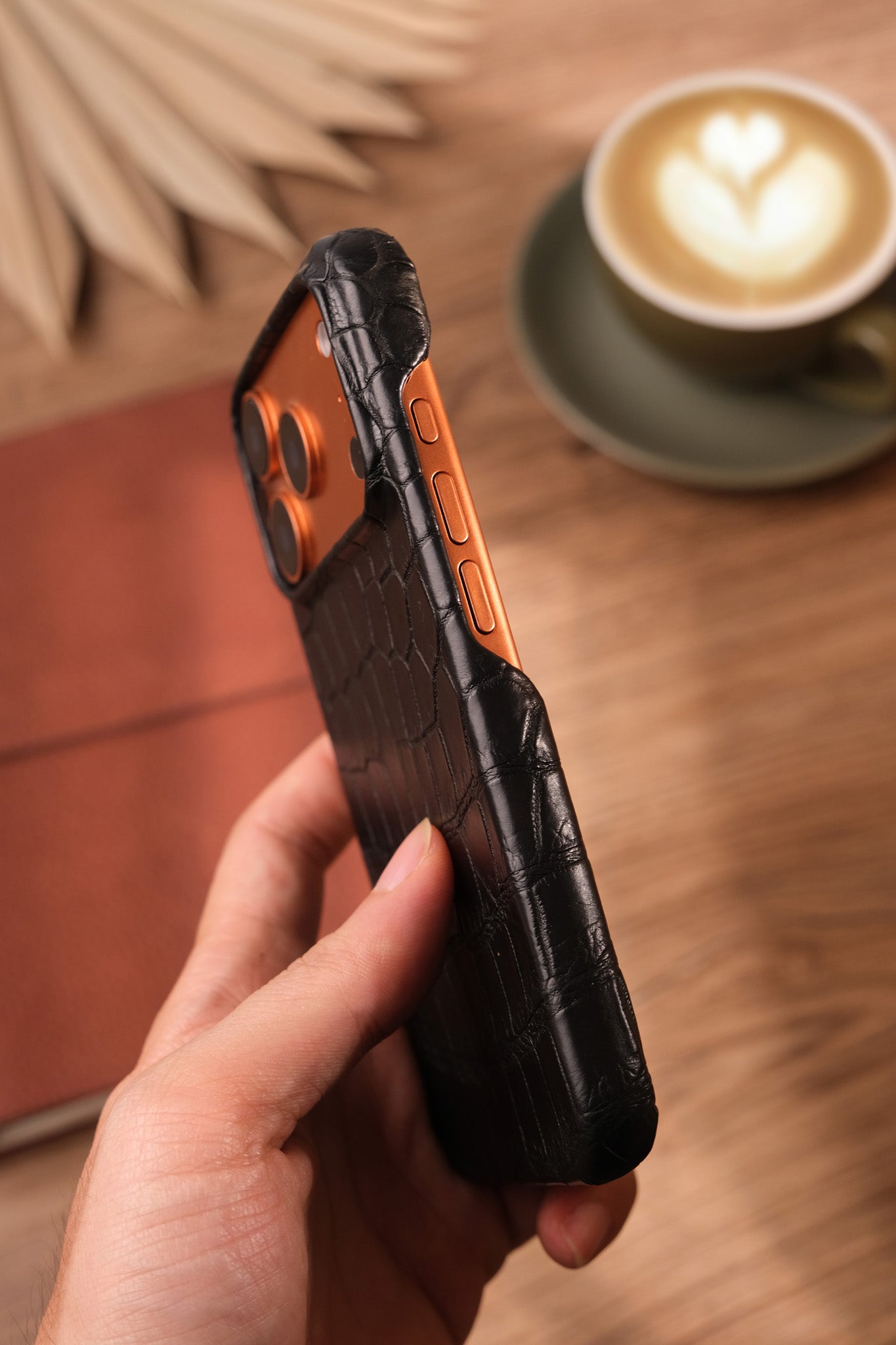 Black Crocodile Leather Phone Case, iPhone 17 Pro