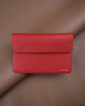 Red Pebbled Leather Travel Document Wallet with Card Slots