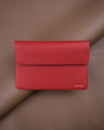 Red Pebbled Leather Travel Document Wallet with Card Slots