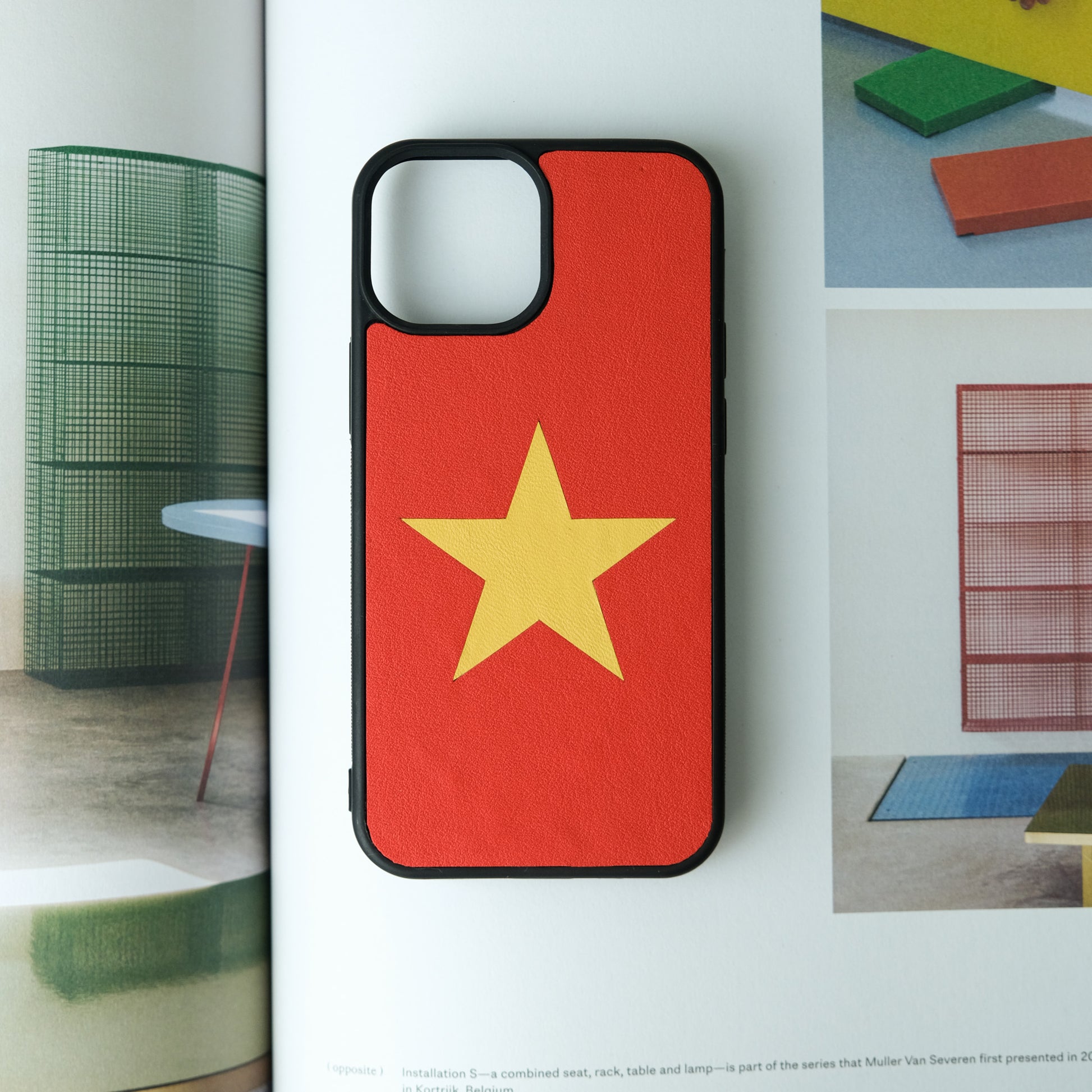 Vietnam Flag Leather Phone Case - Red Cowhide, iPhone 13 mini