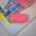 Quilted Leather Money Clip - Coral Pink Epsom Calfskin