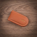 Hand-Stitched Magnetic Leather Money Clip - Pebbled Cognac Tan