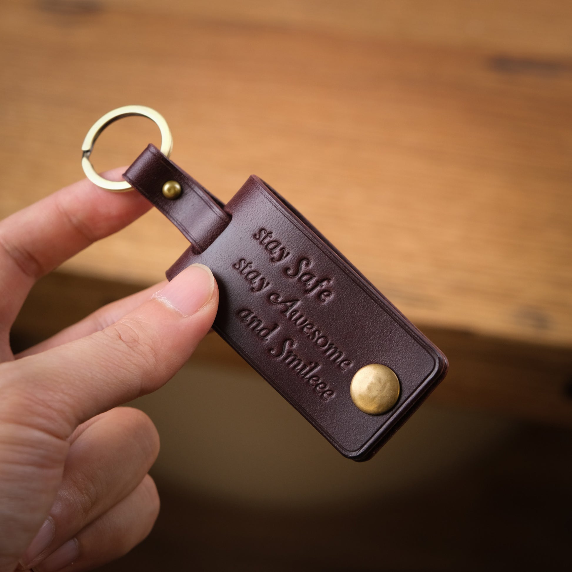 Bordeaux Leather Key Fob & Bag Charm, Brass Ring, Custom Initial
