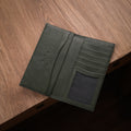 Olive Green Leather Long Wallet — 7 Card Slots & ID Window