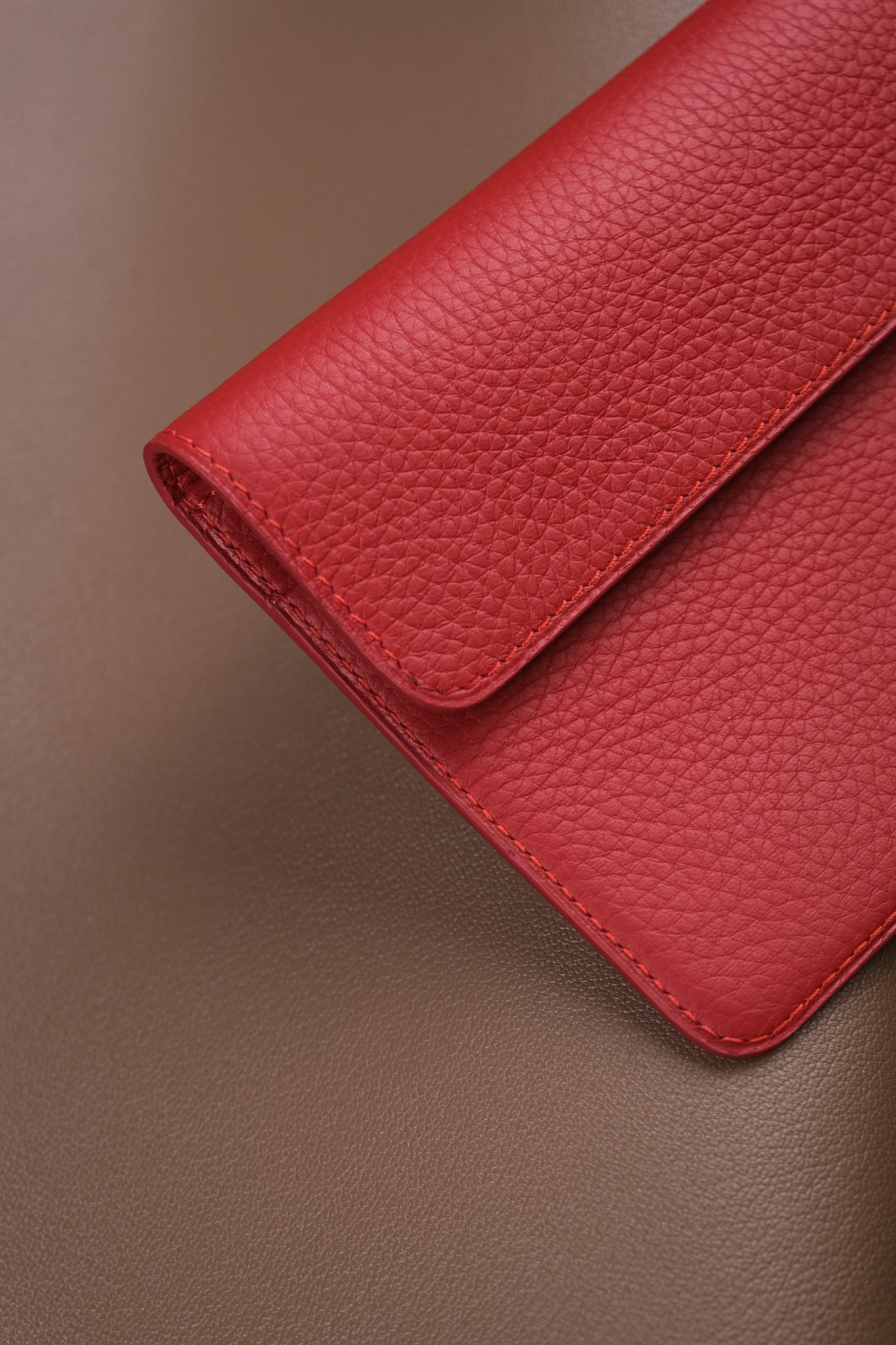 Red Pebbled Leather Travel Document Wallet with Card Slots