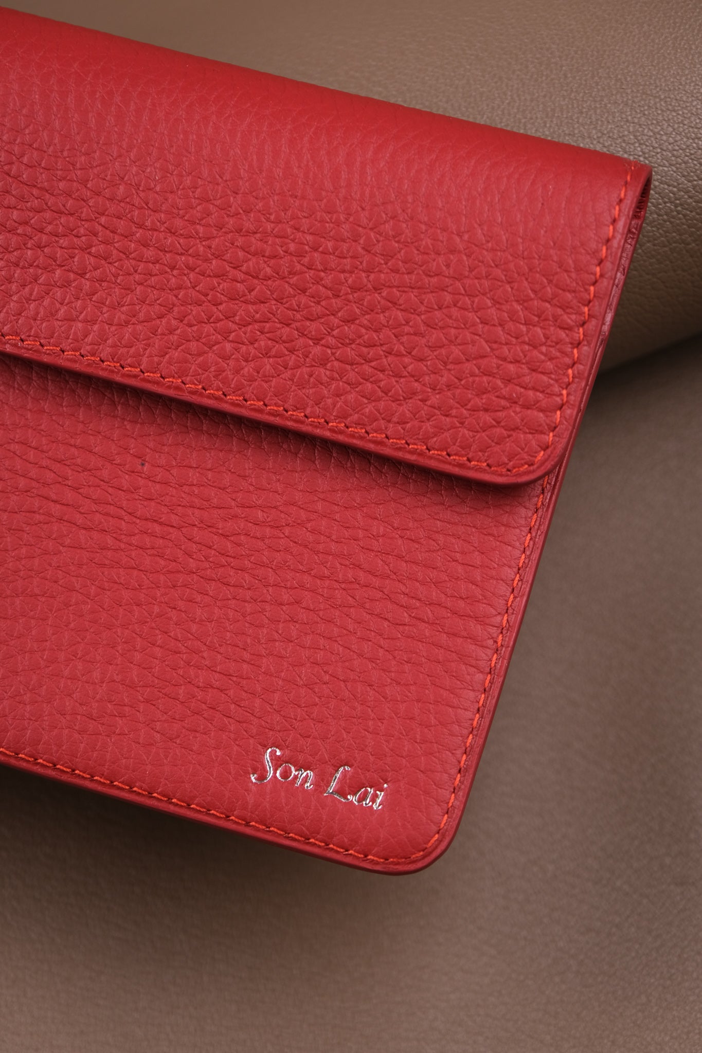 Red Pebbled Leather Travel Document Wallet with Card Slots