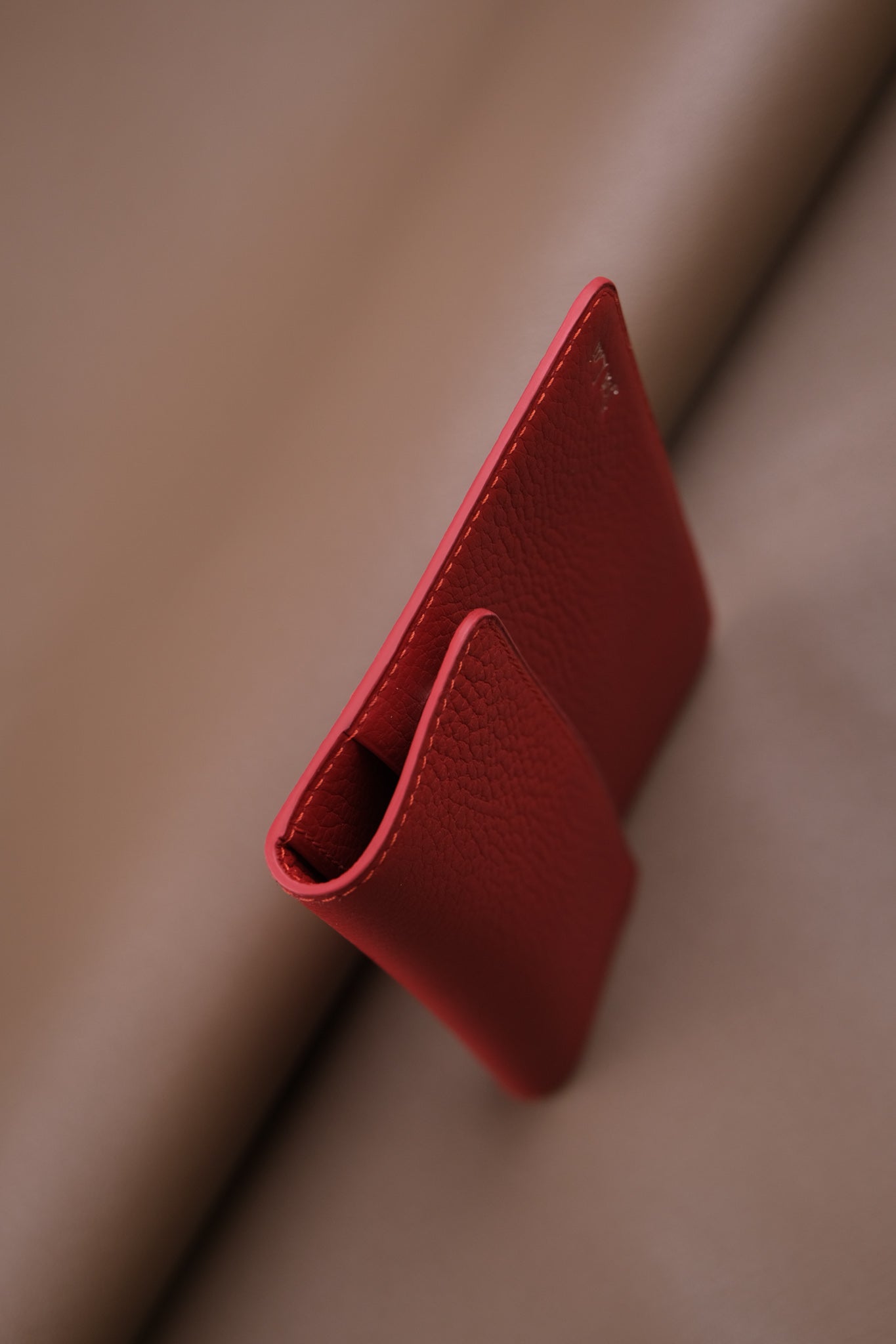 Red Pebbled Leather Travel Document Wallet with Card Slots