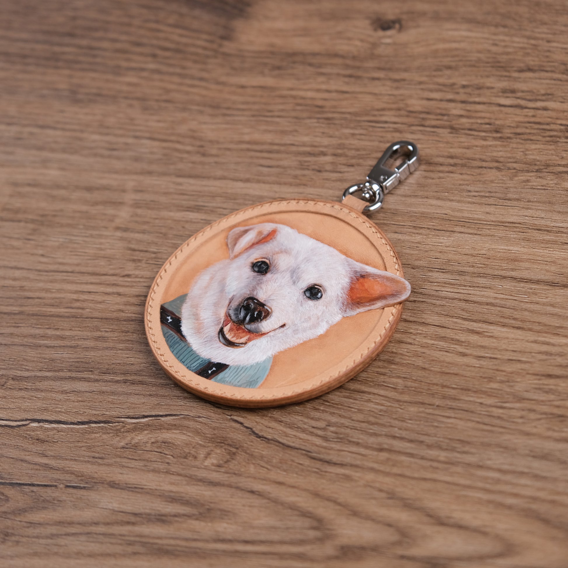 Hand-Carved Pet Portrait Leather Bag Charm from Your Photo