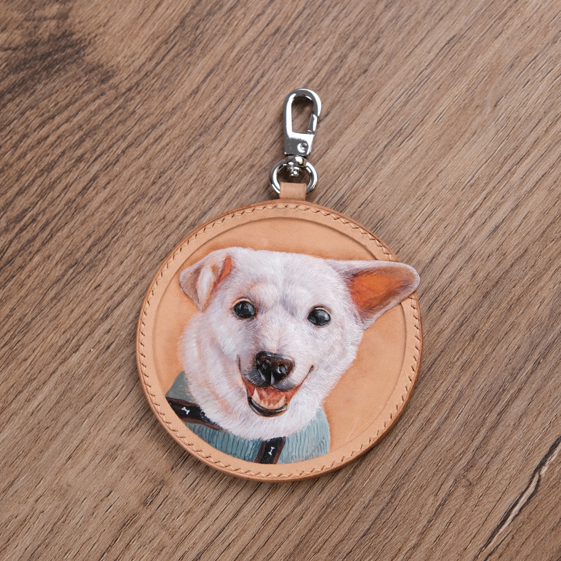 Hand-Carved Pet Portrait Leather Bag Charm from Your Photo