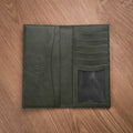 Olive Green Leather Long Wallet — 7 Card Slots & ID Window