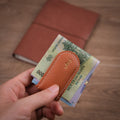 Hand-Stitched Magnetic Leather Money Clip - Pebbled Cognac Tan