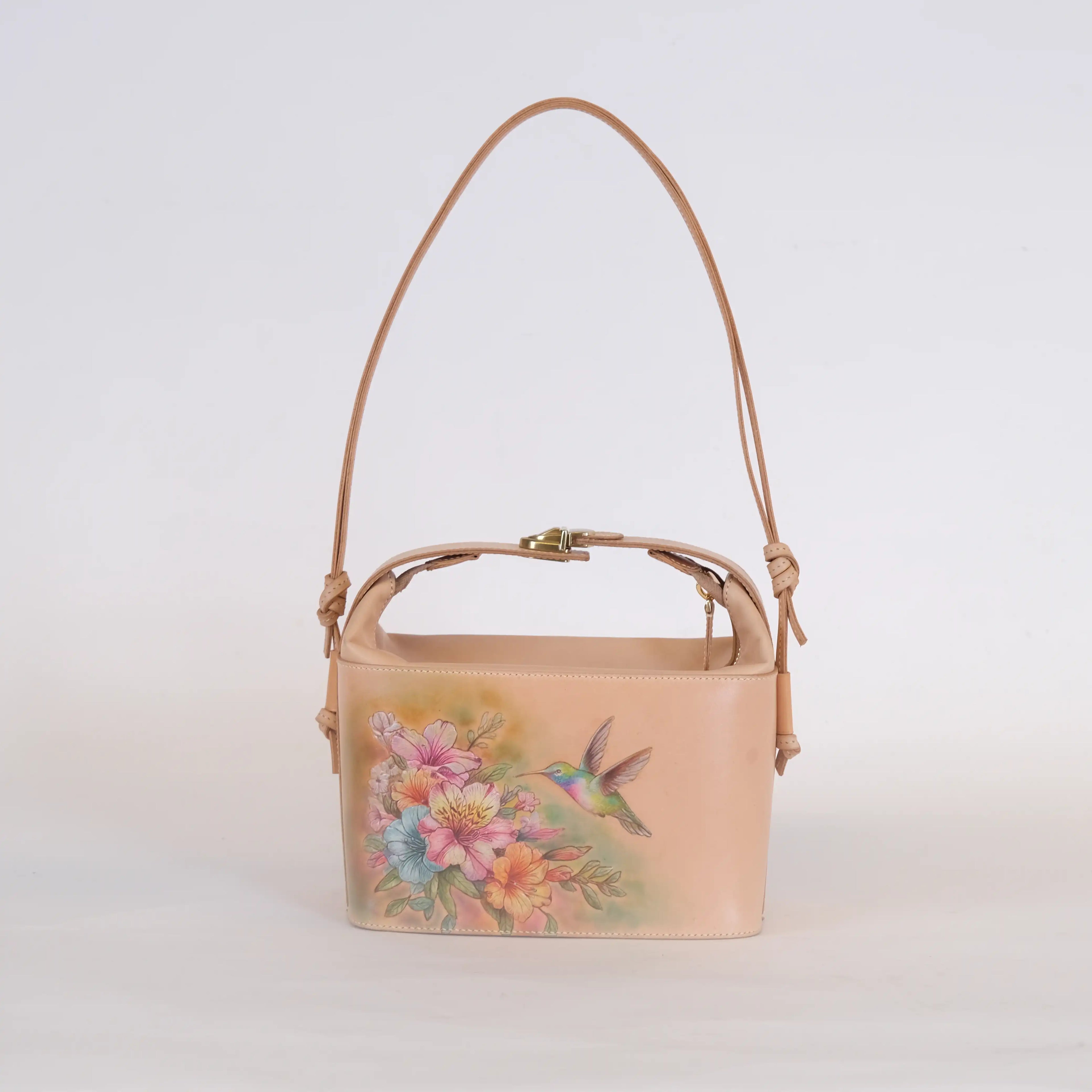 Floral Whisper – Hand-Carved Genuine Leather Bag