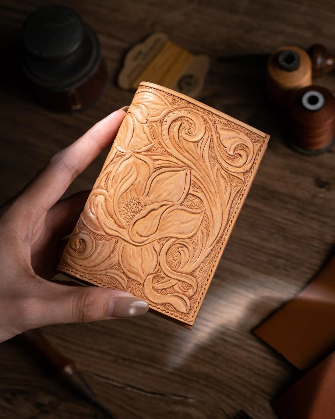 Hand-Tooled Floral Leather Wallet